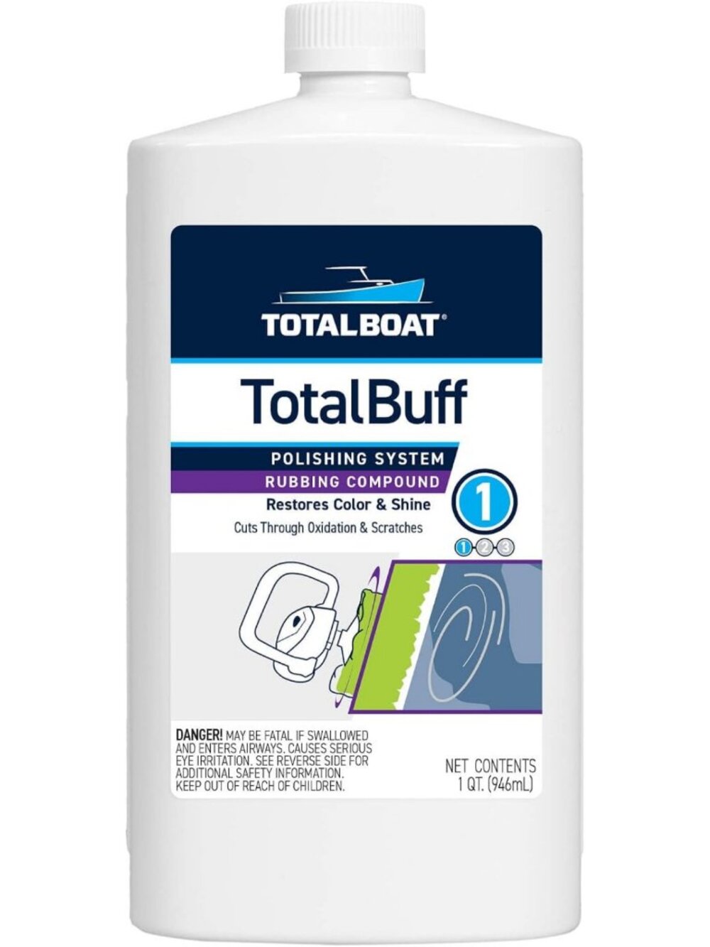 Marine Rubbing Compound for Fiberglass Boats - TotalBuff Quart Size, Easy